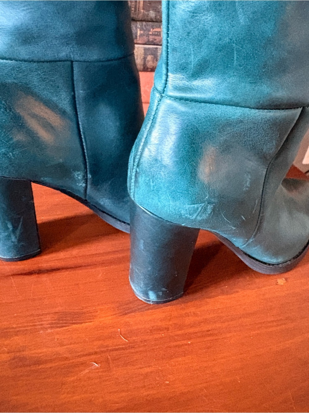 Nine West Teal/Green Knee-High Leather Boots with Block Heel - Picture 8 of 13